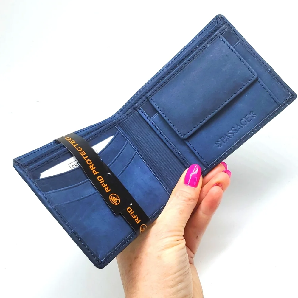 Passage Navy Genuine Leather RFID Wallet NWT
